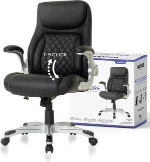 NOUHAUS +Posture Ergonomic PU Leather Office Chair. Click5 Lumbar Support with FlipAdjust Armrests. Modern Executive Chair and Computer Desk Chair (Black)