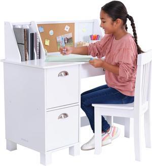 KidKraft Wooden Study Desk for Children with Chair, Bulletin Board and Cabinets, White