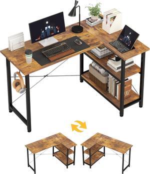 CAIYUN 46.5" Computer Desk with Shelves, L Shaped Desk, Home Office Desk with Storage, Bureau De Travail, Study Table with Adjustable Desk Shelf, Corner Desk for Bedroom, Rustic Brown