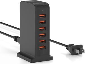 VHBW USB Tower Charging Station for Multiple Devices 50W, Charger Block 6 USB Ports(Shared 10A),USB Charging Station for Multiple Electronics,Multi USB Charger (Black)