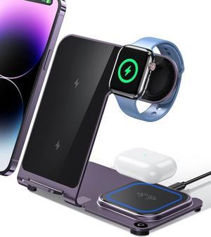 (2024 Upgrade) Intoval Metal Charging Station, 3 in 1 Wireless Charger for iPhone 16/15/14/13/12/11/XS/XR/XS/X/8, iWatch 10/9/8/Ultra/7/6/SE/5/4/3/2, Airpods Pro2/Pro/4/3/2/1(Y9,Purple)