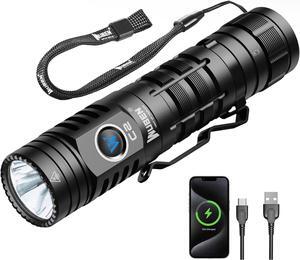 C2 Flashlights USB C Rechargeable, 2000 High Lumens Tactical Flashlights with 7 Modes Flash Light, Pocket LED Flashlight with IP68 Waterproof for Emergencies, Outdoor, Camping