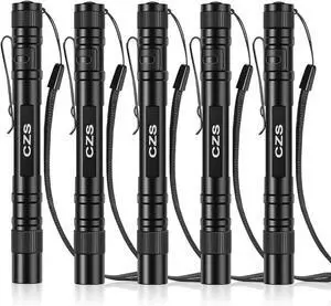 CZS LED Flashlight Penlight 1000 Lumens Battery-Powered Handheld Pen Light Pocket Torch Powered by 2AAA Battery, 5 PCS (Battery Not Included)