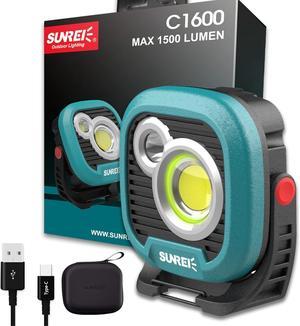 SUNREI- Led Rechargeable Cob Magnetic Work Light Portable Mechanic Flood Lights 180 ° Rotating Garage, 1500Lm & 5 Modes Ipx5 Waterproof, Magnetic Flashlight for Christmas Gift, Car Repairing Fishing