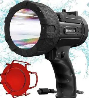 BUYSIGHT Rechargeable Spotlight Flashlight, TURE 800 lumens IPX7 Waterproof Flashlight Hunting Lamp with red Filter (Black) BUYSIGHT Rechargeable Spotlight Flashlight, TURE 800 lumens IPX7 Waterproof Flashlight Hunting Lamp with red Filter (Black)