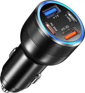 65W USB C Car Charger 4 Port Cigarette Lighter Adapter QC/PD 30W Fast Charging Dual 12V USB Car Phone Charger Power Adapter Plug for iPhone 16 15 14 13 12 iPad Pro Samung S24(Black)