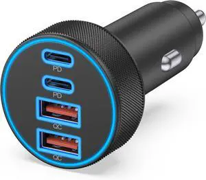 [4 in 1] USB C Car Charger 4-Port 90W Super Fast Charging Cigarette Lighter Adapter Dual 45W USBC & USB-A Multiport Car Phone Charger Accessories for iPhone 16e 16 15 14 13 12 iPad  Tablet