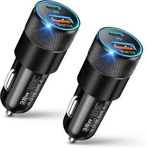 USB C Car Charger 2 Pack 38W Dual Ports USB-C & USB-A Car Charger Adapter Fast Charging Cigarette Lighter Chargers for iPhone16e 16 15 14 13  S24 Pixel Cargador para Carro Phone Plug