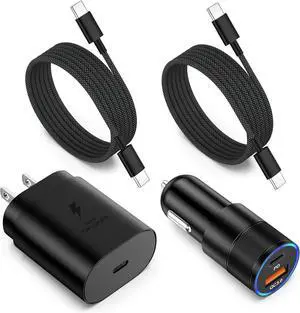 Car Charger Fast Charging Type C, Excgood Super Fast Charger Kit Set 25W USB C Wall Charger Adapter for Galaxy S25 Ultra S24 S23 FE S22 S20 A54 A53 A15 A16 A06, with 2X Braided USB C to C Cable 6ft