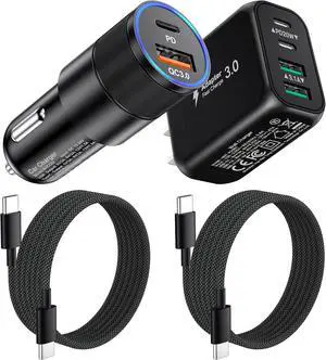 4 in 1 iPhone Car Charger, 38W Dual Port PD+QC3.0 Fast Charging Cigarette Lighter USB C Car Charger Adapter + 2Pack 6ft Braided USB C Cable + 40W Wall Charging Block for iPhone,iPad,Samsung,Tablet