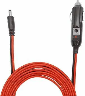 DC 5.5 x 2.1mm Connector Car Charger Power Supply Cord 10ft - 12v 24v Cigarette Lighter Male Plug with LED Light 16AWG Wire 15A Fuse for Portable DVD Player, Car, Camera