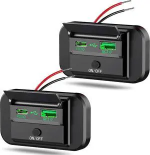 2PCS Dual Quick Charge 3.0 and PD rv USB Outlet 12v Wall Mount Qidoe 12V USB Charger Car Port 12 Volt Outlet Socket Accessories with Power Switch