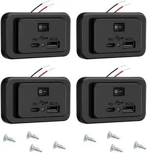 ON Off Switch 12V USB Outlet for RV Camper QC 3.0 USB PD Car Charger Socket Wall Panel in Boat Marine ATV Bus Truck