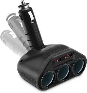 Car Charger Splitter Adapter 3-Socket 2-Port USB Quick Charge 3.0,120W 12V/24V DC Outlet Multi Socket Car Cigarette Lighter Splitter QC3.0 Dual Car Charger Power Outlet Splitter Extender