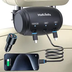 Multi Retractable Car Charger Station, Headrest 3 in 1 Charging Box Share Ride Dock for Backseat with Fast 36W QC 3.0 Charger Adapter for All Phones|iPhone16/15/14|Samsung|iPad|Android
