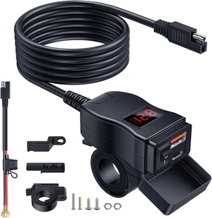EXTRACTME Motorcycle USB Charger, Dual USB Type C PD & Quick Charge 3.0 Motorcycle Phone Charger with Voltmeter & ON/Off Switch, Waterproof Motorcycle Accessories for All Phone, Tablet, GPS (Red) EXTRACTME Motorcycle USB Charger, Dual USB Type C PD & Quick Charge 3.0 Motorcycle Phone Charger with Voltmeter & ON/Off Switch, Waterproof Motorcycle Accessories for All Phone, Tablet, GPS (Red)