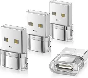 USB to USB C Adapter 4 Pack Transparent Type-C Female to A Male Car Charger Converter for New iPhone 16 Pro Max Plus 15 14 13  Watch 10 9 8 Airpods iPad Air 5 Mini 6 7  S25 Ultra