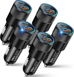 Car Charger, 5 Pack 38W Dual Ports USB-C & USB-A Car Chargers Adapter Fast Charging Cigarette Lighter USB Charger for iPhone 16 15 14 13, Samsung S24, Pixel Cargador para Carro Phone Plug for Car