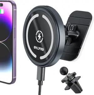 for MagSafe Car Mount Charger iPhone Wireless Car Charger Stick on Dashboard Magnetic Phone Holder Mount for iPhone 16 Pro Plus Max 15 14 13 12 Series 15W Fast Charging Aluminum Shell