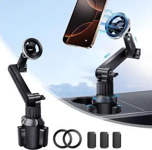 for MagSafe Cup Phone Holder: Magnetic Cupholder Car Mount for Tesla Truck Vehicle SUV - 360° Adjustable Long Neck Mag Safe Cell Phone Cradle with Expandable Base for iPhone  Google