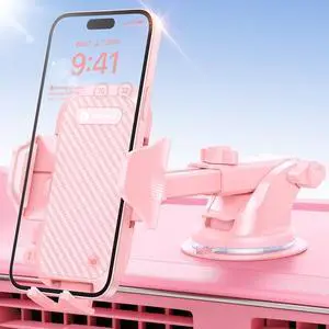 VICSEED Pink Phone Holder for Your Car [Sturdy & Durable] [Powerful Suction] Dashboard Windshield Car Phone Holder Hands Free Phone Mount for Car for iPhone Android Smartphone, Pink Car Accessories