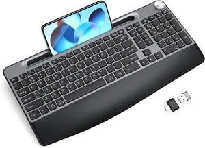 GAMCATZ Ergonomic Wireless Keyboard with Wrist Rest, Phone Holder, Volume Knob,Windows & Mac OS, 2.4GHz Full Size Silent Cordless USB Computer Keyboard for Laptop,PC, Mac, Windows-Black GAMCATZ Ergonomic Wireless Keyboard with Wrist Rest, Phone Holder, Volume Knob,Windows & Mac OS, 2.4GHz Full Size Silent Cordless USB Computer Keyboard for Laptop,PC, Mac, Windows-Black