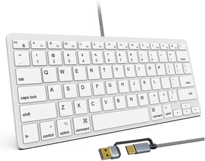 Ultra-Slim Wired Keyboard for Apple Mac, USB & Type-C Conversion Cable, 78 Scissor Keys, Media Hotkeys, Compatible with MacBook, iMac Mini&Pro, Laptop Computers, Windows Desktop PC, White Ultra-Slim Wired Keyboard for Apple Mac, USB & Type-C Conversion Cable, 78 Scissor Keys, Media Hotkeys, Compatible with MacBook, iMac Mini&Pro, Laptop Computers, Windows Desktop PC, White
