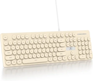 Quiet Keyboard Wired Membrane Keyboard Aesthetic, Full Size 104 Keys Typewriter Key Board with Number Pad, Blue LED Backlit, Round Keycaps, Cute Computer Keyboards (Khaki) Quiet Keyboard Wired Membrane Keyboard Aesthetic, Full Size 104 Keys Typewriter Key Board with Number Pad, Blue LED Backlit, Round Keycaps, Cute Computer Keyboards (Khaki)