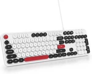 Retro Punk Keyboard,Full Size Typewriter Keyboard Floating Key Design, Wired USB, with Foldable Stands Compatible with PC/Mac/Laptop/Computer Keyboard(White) Retro Punk Keyboard,Full Size Typewriter Keyboard Floating Key Design, Wired USB, with Foldable Stands Compatible with PC/Mac/Laptop/Computer Keyboard(White)