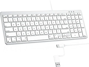 OMOTON Wired Keyboard for Mac, Numeric Keypad USB-C & USB, Silver | 8° Ergonomic Lift · Full Row Function Keys · 99 Keys · Plug & Play · Slim OMOTON Wired Keyboard for Mac, Numeric Keypad USB-C & USB, Silver | 8° Ergonomic Lift · Full Row Function Keys · 99 Keys · Plug & Play · Slim
