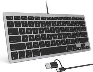 OMOTON Slim Wired Keyboard for MacBook/iMac, USB & Type-C, Grey | 8° Ergonomic Tilt · Lightweight 229g · Portable · Full Function Keys for Mac · Plug-and-Play OMOTON Slim Wired Keyboard for MacBook/iMac, USB & Type-C, Grey | 8° Ergonomic Tilt · Lightweight 229g · Portable · Full Function Keys for Mac · Plug-and-Play