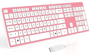Wired USB Keyboard with Cover/Protector Skin, Low-Profile Flat Keyboard with US Layout (QWERTY), Durable Ultra-Slim Quiet Computer Keyboard for PC Windows 11/10 / 8/7 / XP/Vista - Pink Wired USB Keyboard with Cover/Protector Skin, Low-Profile Flat Keyboard with US Layout (QWERTY), Durable Ultra-Slim Quiet Computer Keyboard for PC Windows 11/10 / 8/7 / XP/Vista - Pink