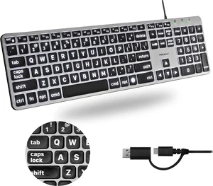 Macally Wired Keyboard for Mac (USB C + A) - Large Print and Backlit for Apple - 107 Key Full Size Large Letters USB C Keyboard for MacBook Pro/Air, Mac mini, iMac Macally Wired Keyboard for Mac (USB C + A) - Large Print and Backlit for Apple - 107 Key Full Size Large Letters USB C Keyboard for MacBook Pro/Air, Mac mini, iMac
