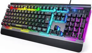 TECKNET Wired Gaming Keyboard, RGB Backlit Keyboard with Metal Panel Design | 15-Zone RGB Illumination, Whisper Quiet Design, IP32 Water Resistance, 25 Anti-ghosting Keys, Ergonomic Design TECKNET Wired Gaming Keyboard, RGB Backlit Keyboard with Metal Panel Design | 15-Zone RGB Illumination, Whisper Quiet Design, IP32 Water Resistance, 25 Anti-ghosting Keys, Ergonomic Design