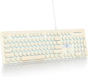 Wired Retro Typewriter Keyboard, Quiet Computer Keyboard Light up with Full Size 104 Round Keys Blue LED Backlit Slim Silent for Windows PC Laptop(Khaki) Wired Retro Typewriter Keyboard, Quiet Computer Keyboard Light up with Full Size 104 Round Keys Blue LED Backlit Slim Silent for Windows PC Laptop(Khaki)