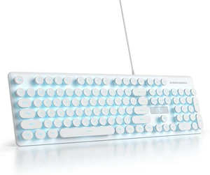 Typewriter Keyboard 104-key Punk Gaming Retro Keyboard LED Ice Blue Backlit Cute Keyboard with Wired USB Suitable for PC/Win/Mac/Laptop Computer KeyboardWhite Typewriter Keyboard 104-key Punk Gaming Retro Keyboard LED Ice Blue Backlit Cute Keyboard with Wired USB Suitable for PC/Win/Mac/Laptop Computer KeyboardWhite