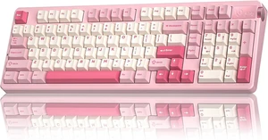 LEOBOG A98 Wireless Mechanical Keyboard, Tri-Mode BT5.0/2.4GHz/USB-C, Creamy Keyboard with Number Pad, Gasket Structure Hot Swappable, PBT Keycaps, RGB Backlit Pink Gaming Keyboard with Knob for PC LEOBOG A98 Wireless Mechanical Keyboard, Tri-Mode BT5.0/2.4GHz/USB-C, Creamy Keyboard with Number Pad, Gasket Structure Hot Swappable, PBT Keycaps, RGB Backlit Pink Gaming Keyboard with Knob for PC