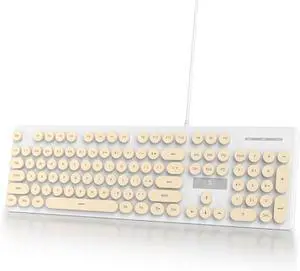 Full Size Wired Computer Keyboard, Quiet Typewriter Keyboard with Retro Round Keycaps, LED Backlit, Membrane, 104-key for PC, Laptop(Beige) Full Size Wired Computer Keyboard, Quiet Typewriter Keyboard with Retro Round Keycaps, LED Backlit, Membrane, 104-key for PC, Laptop(Beige)