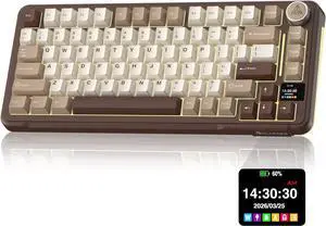 SOLAKAKA A75 PRO 75% Wireless Mechanical Keyboard with Screen and Knob, Tri-Mode Hot Swappable Gaming Keyboard, RGB Backlit Gasket Creamy Pre-lubed PBT Computer Keyboard for PC/Mac/Win,Brown SOLAKAKA A75 PRO 75% Wireless Mechanical Keyboard with Screen and Knob, Tri-Mode Hot Swappable Gaming Keyboard, RGB Backlit Gasket Creamy Pre-lubed PBT Computer Keyboard for PC/Mac/Win,Brown