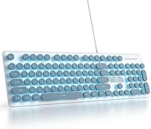 Wired Retro Typewriter Keyboard, Quiet Computer Keyboard Light up with Full Size 104 Round Keys Blue LED Backlit Slim Silent for Windows PC Laptop(Blue) Wired Retro Typewriter Keyboard, Quiet Computer Keyboard Light up with Full Size 104 Round Keys Blue LED Backlit Slim Silent for Windows PC Laptop(Blue)