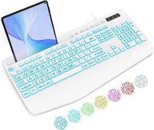 SABLUTE Wired Large Print Backlit Computer Keyboard with Wrist Rest (White) | K21Pro Lighted USB Keyboards with 7-Color Backlit, Phone Holder, Easy to Read and Type for Laptop, PC, Windows, Desktop SABLUTE Wired Large Print Backlit Computer Keyboard with Wrist Rest (White) | K21Pro Lighted USB Keyboards with 7-Color Backlit, Phone Holder, Easy to Read and Type for Laptop, PC, Windows, Desktop