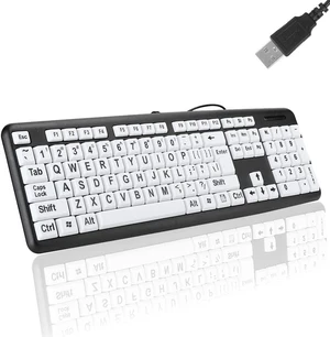 Large Print Keyboard, 104 Keys Wired USB High Contrast Keyboard with Oversized Print Letters for Visually Impaired Low Vision Individuals(Black) Large Print Keyboard, 104 Keys Wired USB High Contrast Keyboard with Oversized Print Letters for Visually Impaired Low Vision Individuals(Black)