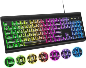 Atelus Large Print Backlit Keyboard, USB Wired Computer Keyboard, Full Size Keyboard with Rainbow Illuminated LED Compatible for Windows Desktop, Laptop, PC, Gaming, Black Atelus Large Print Backlit Keyboard, USB Wired Computer Keyboard, Full Size Keyboard with Rainbow Illuminated LED Compatible for Windows Desktop, Laptop, PC, Gaming, Black