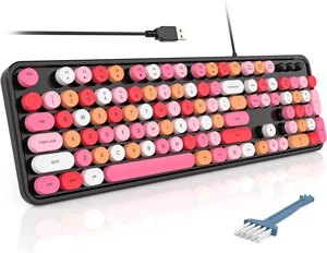 MOFII Computer Keyboards Wired, Plug Play USB Full Size Typewriter Keyboard, Cute Colorful Aesthetic Keyboard with Foldable Stands for Windows PC Laptop (Black Colorful) MOFII Computer Keyboards Wired, Plug Play USB Full Size Typewriter Keyboard, Cute Colorful Aesthetic Keyboard with Foldable Stands for Windows PC Laptop (Black Colorful)