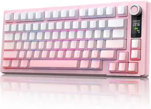 MOKURU Wireless Mechanical Keyboard, Three Mode BT/2.4G/USB-C, RGB Switching, 75% Key Layout, Volume Adjustment knob, Hot Swappable Shaft Seat, Compatible with Windows, Mac (Pink Gradient) MOKURU Wireless Mechanical Keyboard, Three Mode BT/2.4G/USB-C, RGB Switching, 75% Key Layout, Volume Adjustment knob, Hot Swappable Shaft Seat, Compatible with Windows, Mac (Pink Gradient)