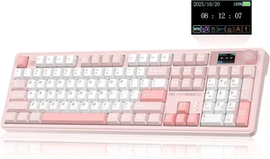 LINGBAO K108 Pro Wireless Mechanical Pink Creamy Keyboard with Number Pad | Full Size Mechanical Keyboard with 10000mAh Battery, PBT Keycaps, Gasket Mount, RGB Backlit Hot-swap Custom Keyboard for PC LINGBAO K108 Pro Wireless Mechanical Pink Creamy Keyboard with Number Pad | Full Size Mechanical Keyboard with 10000mAh Battery, PBT Keycaps, Gasket Mount, RGB Backlit Hot-swap Custom Keyboard for PC