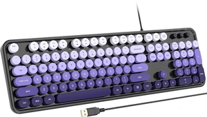 Atelus Computer Keyboard Wired, Retro USB Keyboard with Large Number Pad, Caps Indicators, Foldable Stands, Full Size Typewriter Keyboard for Windows PC Laptop (Black Purple) Atelus Computer Keyboard Wired, Retro USB Keyboard with Large Number Pad, Caps Indicators, Foldable Stands, Full Size Typewriter Keyboard for Windows PC Laptop (Black Purple)