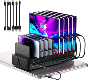 495W Charging Station for Multiple Devices, 10-Port USB C Fast Charger Station, Dual 140W PD3.1 PPS Charging Dock with Adjustable Dividers & 6 Cables - for Laptop MacBook, iPhone, iPad 495W Charging Station for Multiple Devices, 10-Port USB C Fast Charger Station, Dual 140W PD3.1 PPS Charging Dock with Adjustable Dividers & 6 Cables - for Laptop MacBook, iPhone, iPad