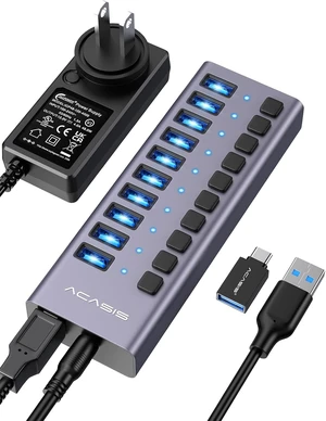 ACASIS Powered 10 Ports USB 3.2 Hub, 10Gbps Data Transfer, 48W Adapter ACASIS Powered 10 Ports USB 3.2 Hub, 10Gbps Data Transfer, 48W Adapter