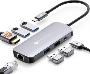 USB C Hub with Ethernet Adapter, 7 in 1 USB Splitter w/100W PD, USB C 3.0 to HDMI Adapter, 3 USB 3.0 Ports, 1 USB 2.0 Port, 7-Port Slim USB Docking Station for Laptop, MacBook Pro, Surface, XPS NOVOO USB C Hub with Ethernet Adapter, 7 in 1 USB Splitter w/100W PD, USB C 3.0 to HDMI Adapter, 3 USB 3.0 Ports, 1 USB 2.0 Port, 7-Port Slim USB Docking Station for Laptop, MacBook Pro, Surface, XPS NOVOO
